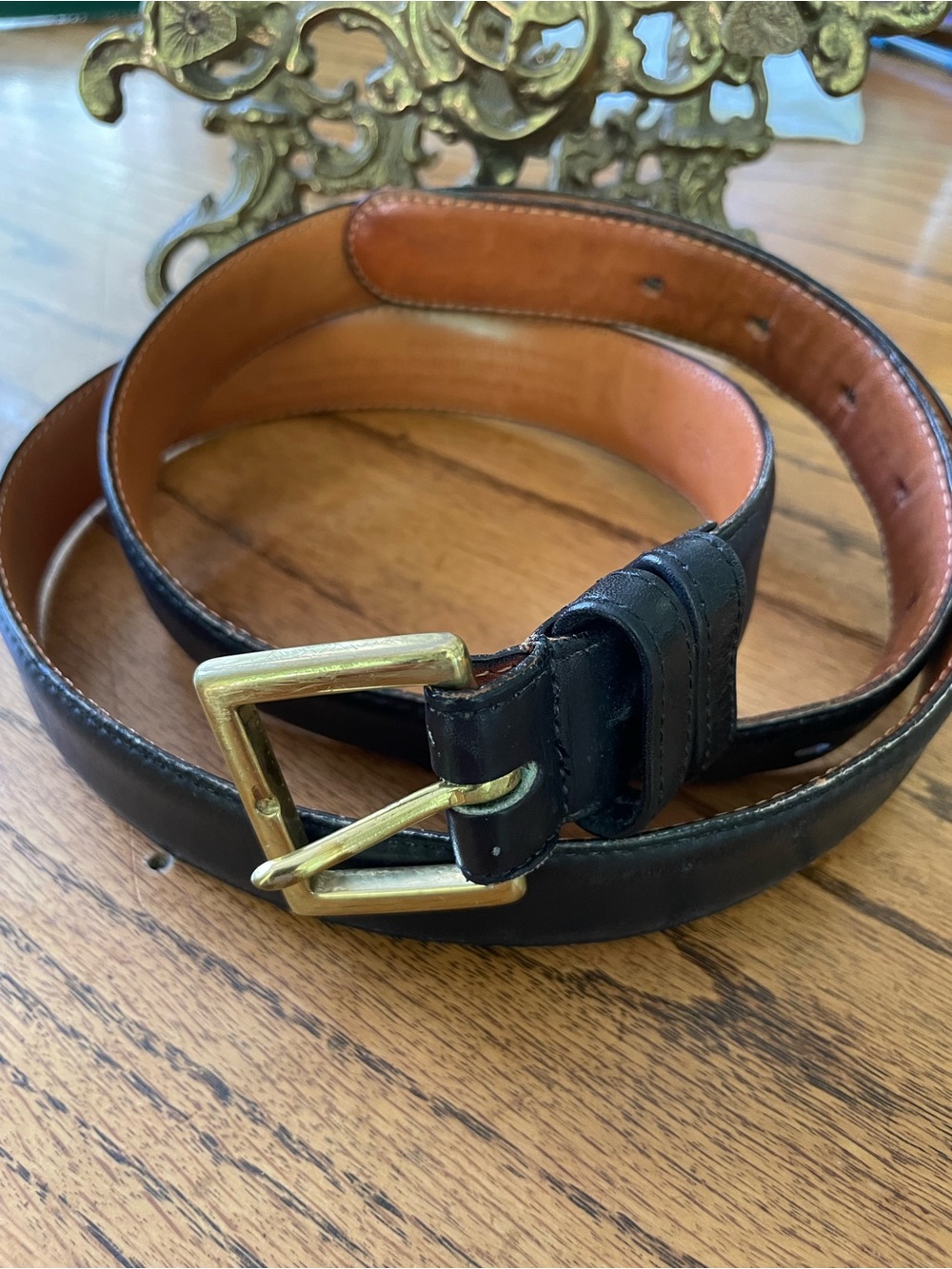 COACH Black Leather Men's Belt with Brass Buckle 42"